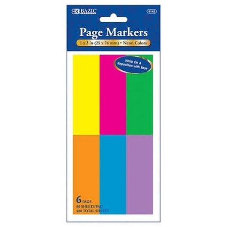 Bazic BAZIC 80 Ct. 1in X 3in Neon Page Markers Pack Of 24